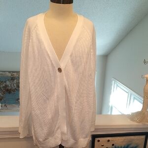 Single Button White Knit Women's Cardigan Sweater